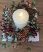 Berry & Green Leaves w/Pinecone Candle Ring