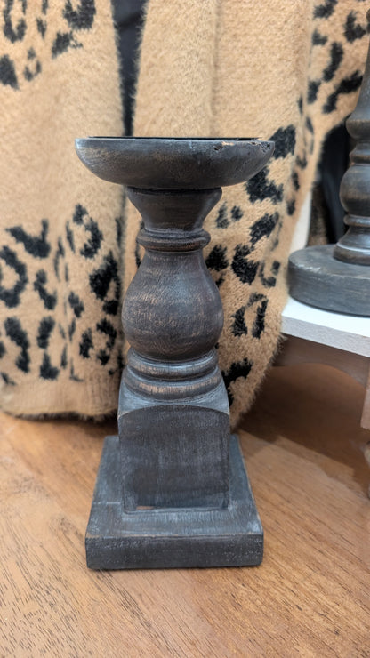 Gray Wooden Candle Holder