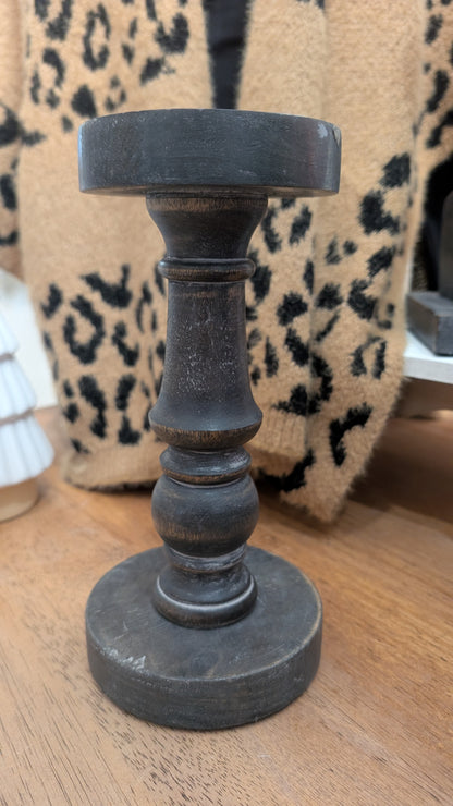 Gray Wooden Candle Holder