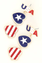 Load image into Gallery viewer, Hearts w/ &quot;USA&quot; Post Dangle Earrings
