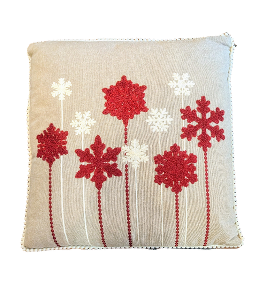 Linen Pillow Hanging Snowflakes