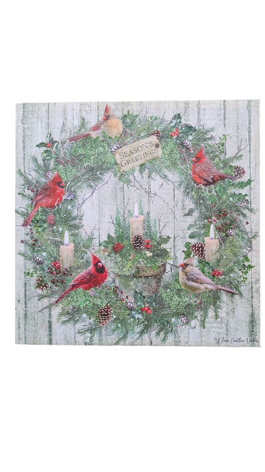 Lighted Canvas w/Cardinal On Wreath