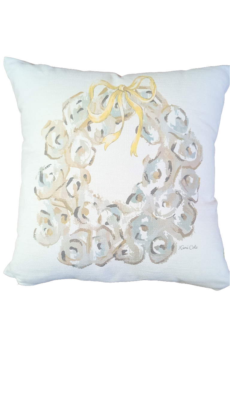 Oyster Wreath Hand Painted Pillow