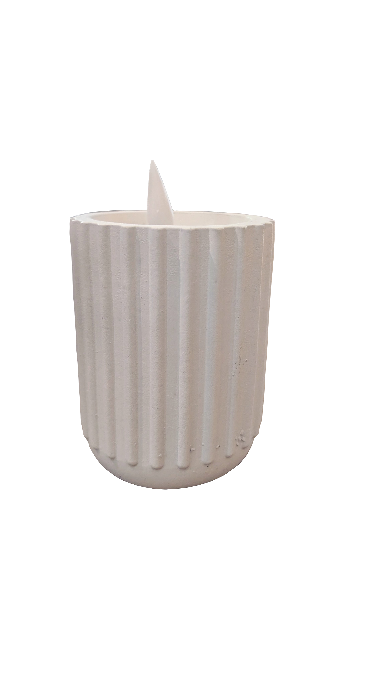 White Ribbed Pottery LED Candle