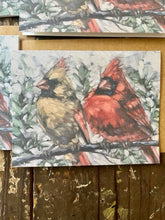 Load image into Gallery viewer, Notecards , Redbirds, Cardinal design, Christmas

