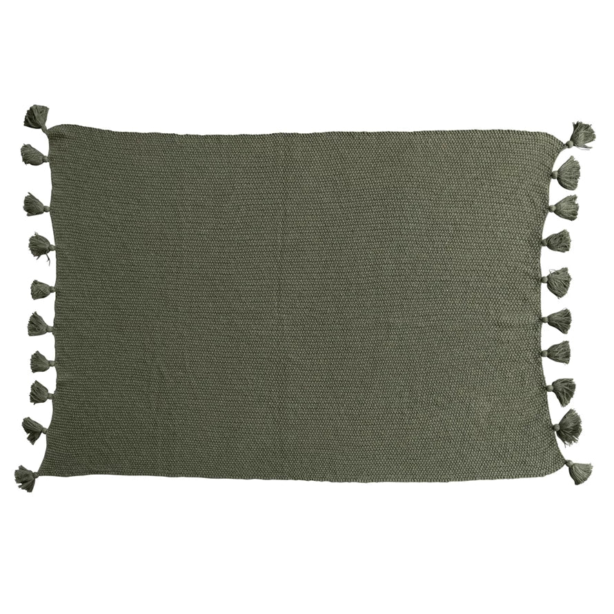 Cotton Knitted Throw Olive Green