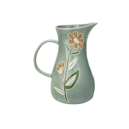 Stoneware Pitcher w/Flowers