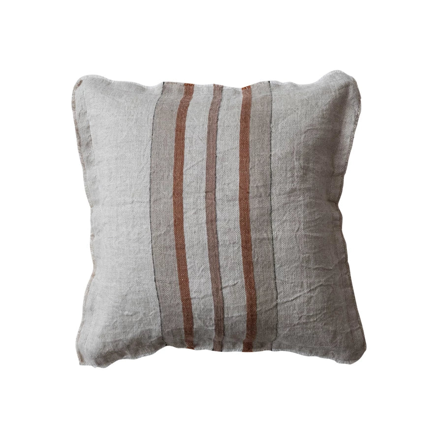 Cream Tan Striped Cotton Pillow