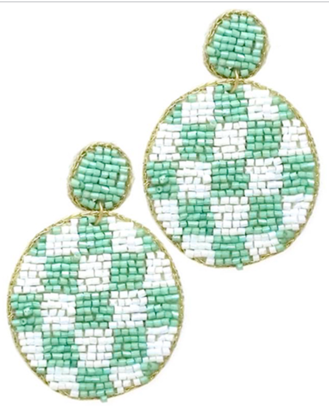 Beaded Checkered Disc Earrings