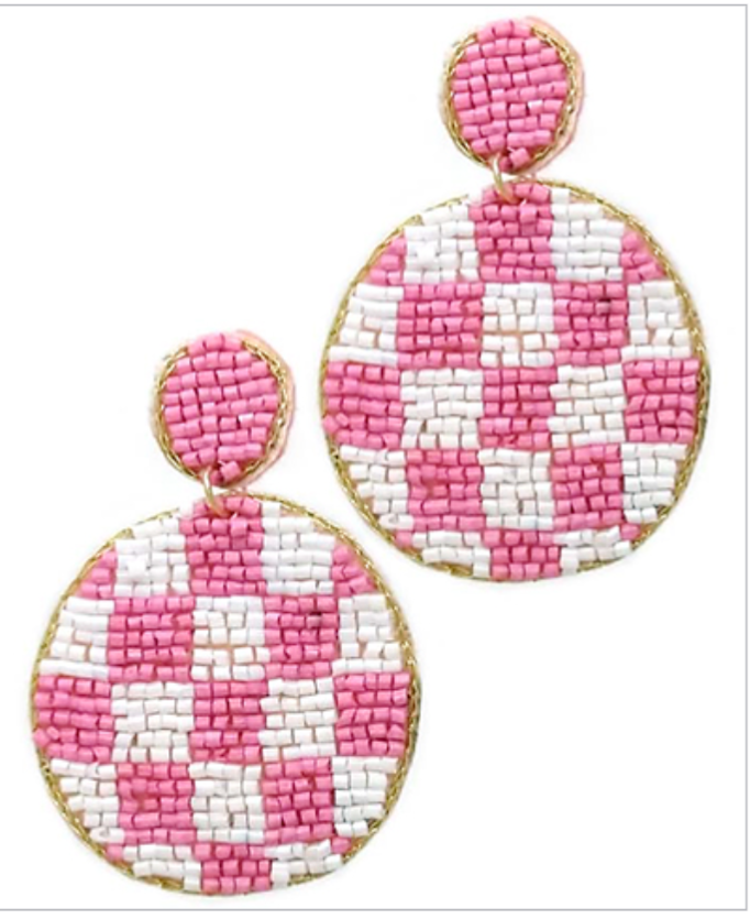 Beaded Checkered Disc Earrings