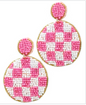 Beaded Checkered Disc Earrings