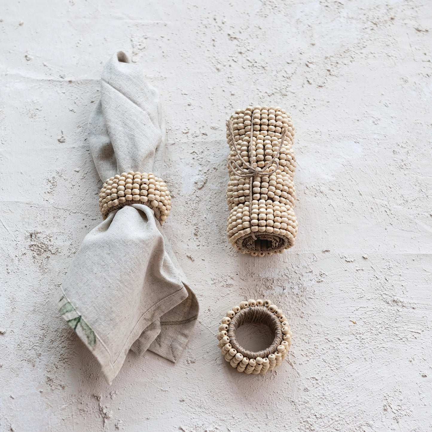 Round Wood Bead Napkin Ring Set of 4