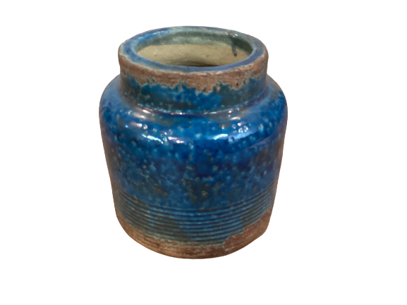 Round Blue Terra Cotta Vase 6.75