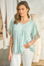 Load image into Gallery viewer, V-Neck Dotty Print Knit Top SAGE
