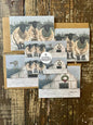 Notecard set of 4, Christmas lamb, winter barn, Holiday card