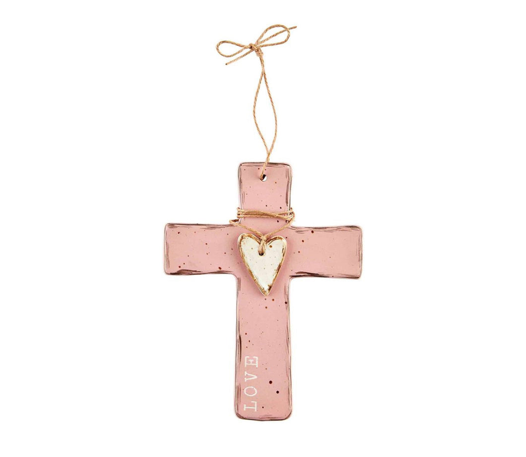 LOVE Stoneware Cross Pink