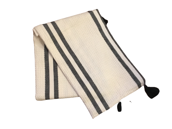 Black Striped Waffle Chambray Throw