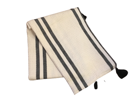 Black Striped Waffle Chambray Throw