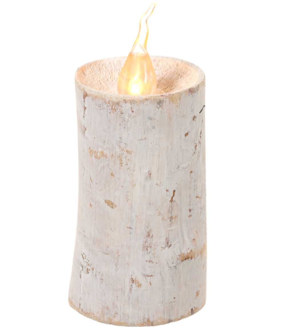 Faux Timber Candle W/Light White 5.1