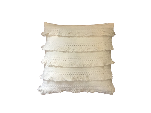 White Cotton Pillow w/5 Layers Fringe 17