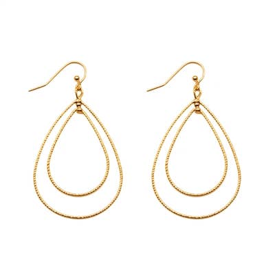 Gold Textured Two Layered Teardrop 1.75" Earring