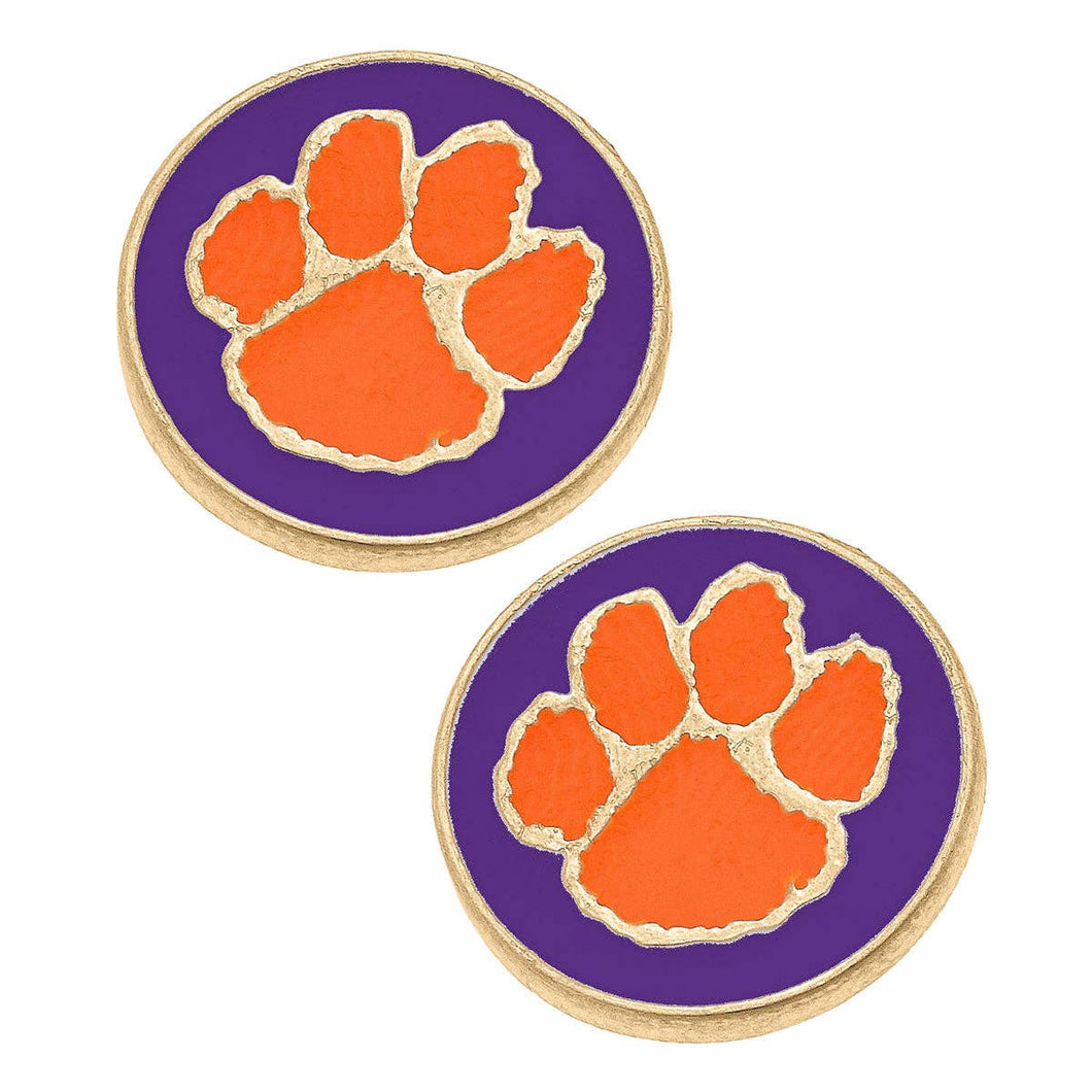 Clemson Tigers Enamel Disc Stud Earrings in Purple