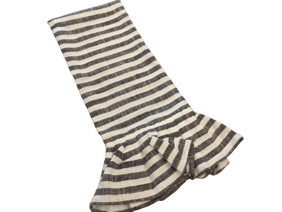 Tea Towel Black Striped w/Ruffle