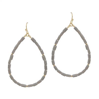 Grey Squared Crystal Teardrop 2" Earring