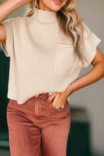 Load image into Gallery viewer, Patch Pocket Ribbed Knit Short Sleeve Sweater Oatmeal
