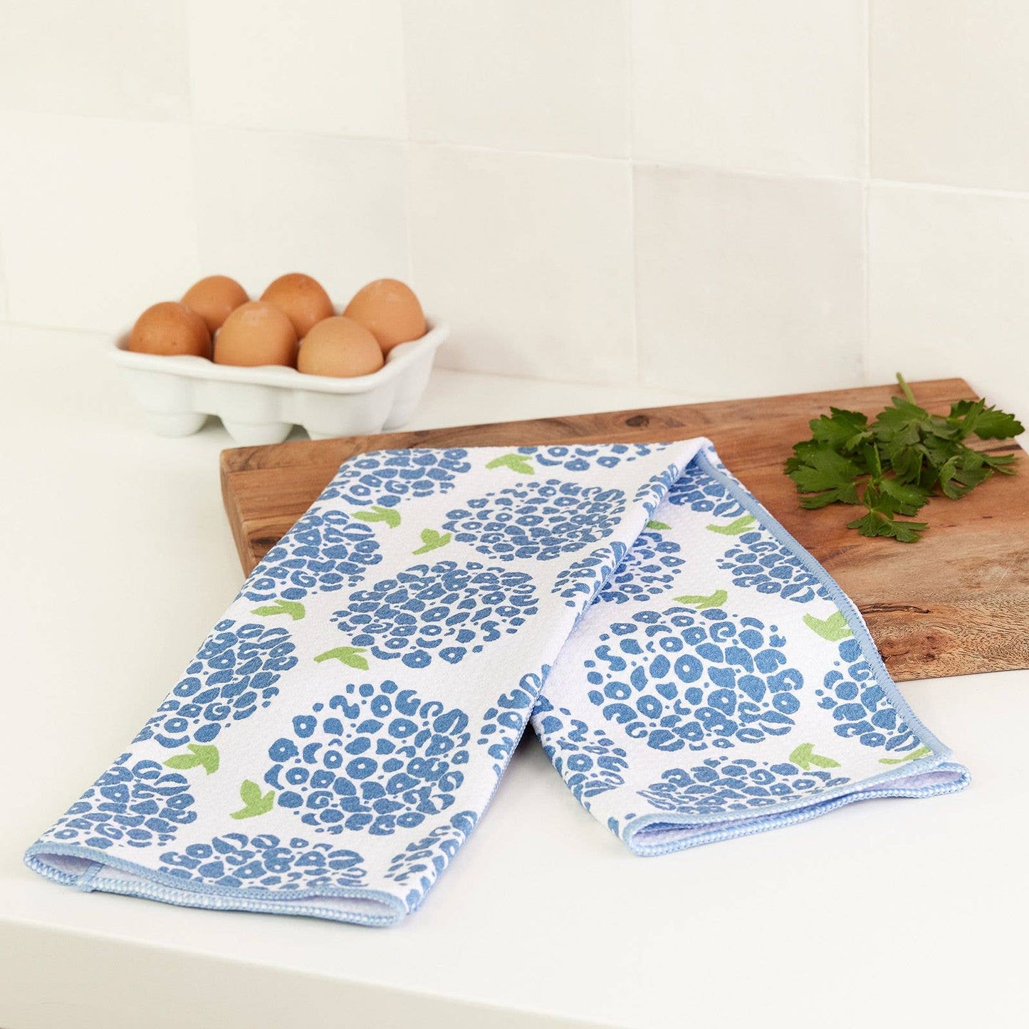 Hydrangea White Blu Kitchen Tea Towel