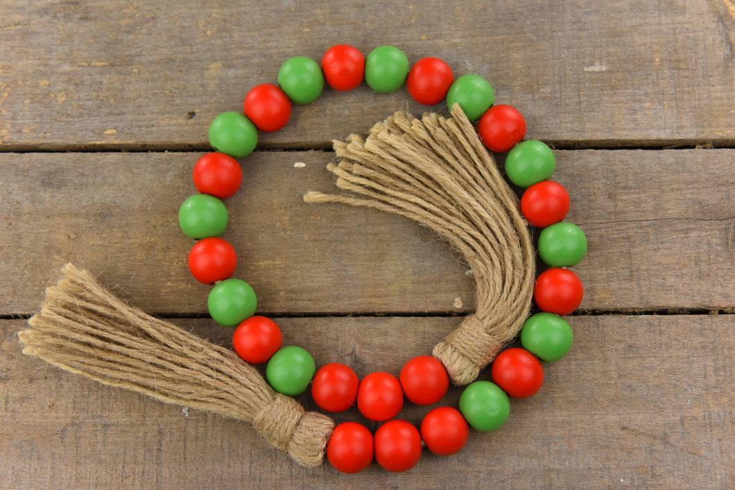 Red & Green Beaded Garland 28in
