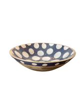 Load image into Gallery viewer, White Dotted Blue Enamel Coated Bowl 14&quot;
