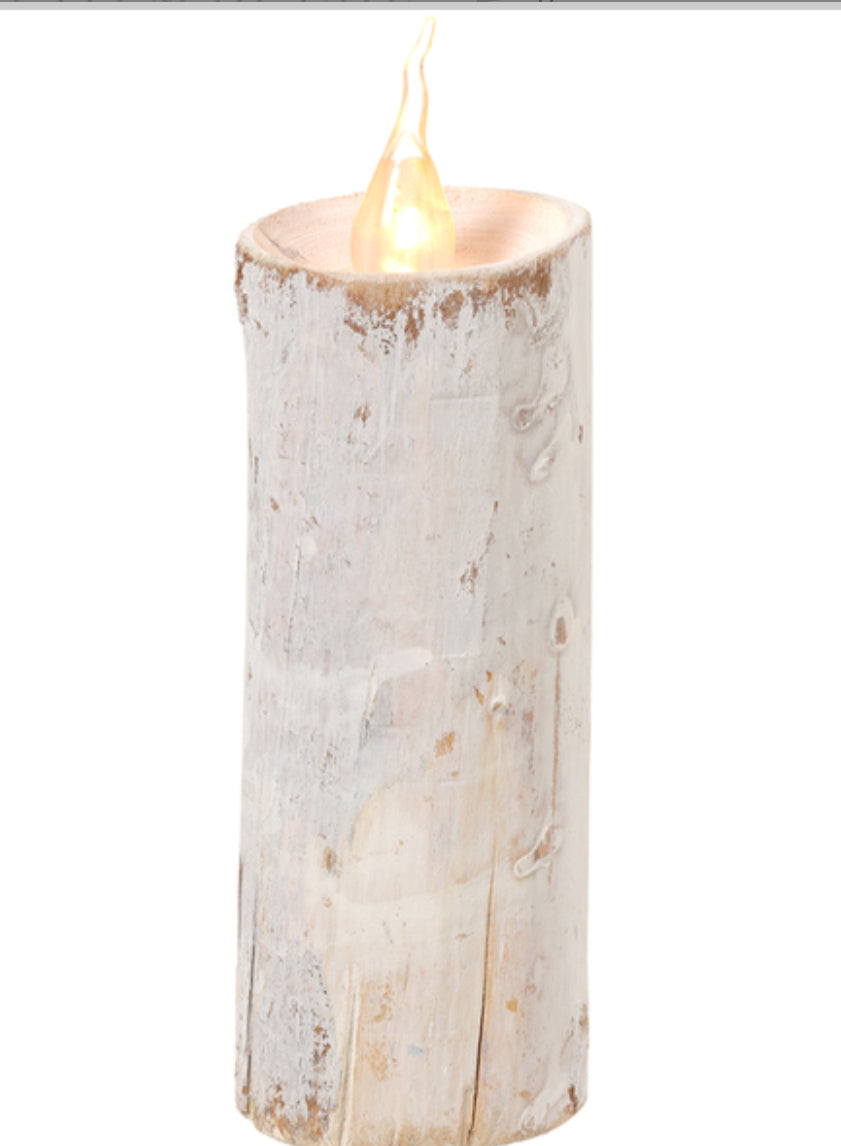 Faux Timber Candle W/Light White 7