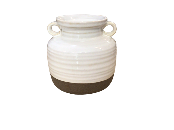 White Ceramic Double Handled Pot 6.75"