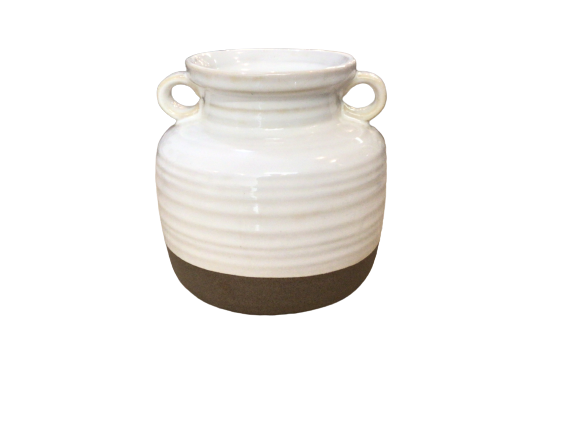 White Ceramic Double Handled Pot 6.75