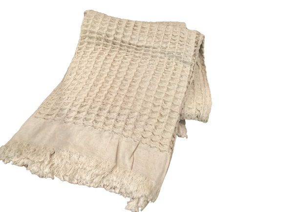 Cotton Waffle Throw w/Fringe Cream 60x50