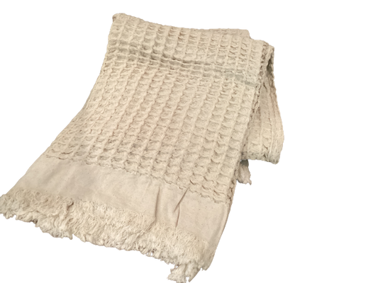 Cotton Waffle Throw w/Fringe Cream 60x50