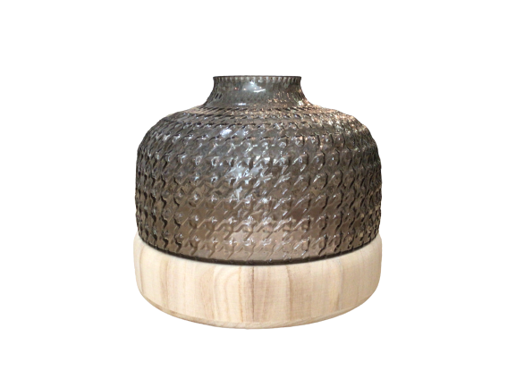 Gray Textured Glass Vase w/Wood Base 7