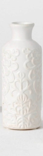 Cream Ceramic Bud Vase Embossed 7.5