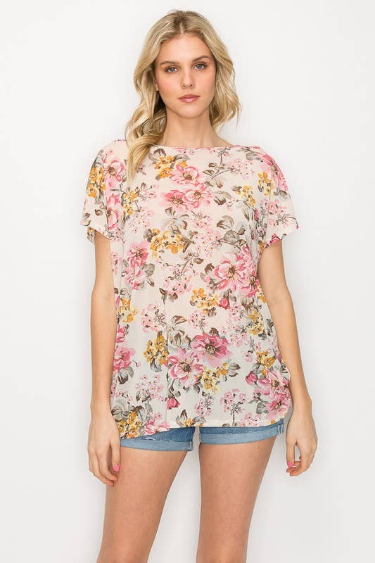 Allover Floral Printed Short Sleeve Top