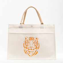 Load image into Gallery viewer, Easy Tiger Jute Pocket Tote White/Orange 19x14x7.5
