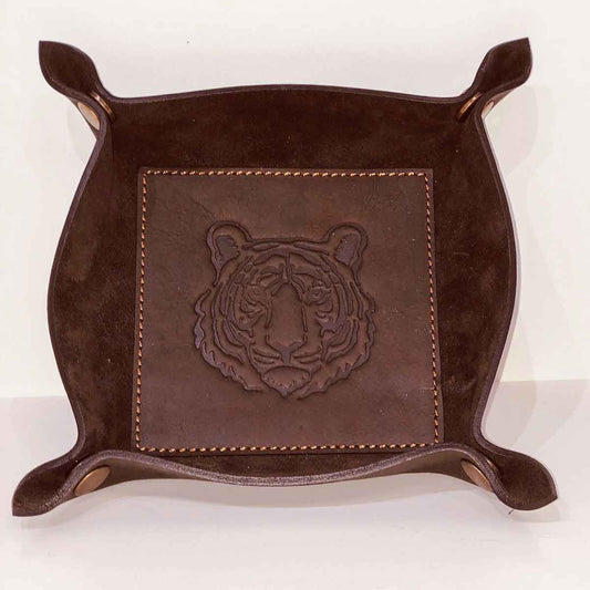 Tiger Leather Embossed Valet Tray Dark Brown 8x8