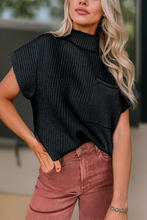 Load image into Gallery viewer, Patch Pocket Ribbed Knit Short Sleeve Sweater Black
