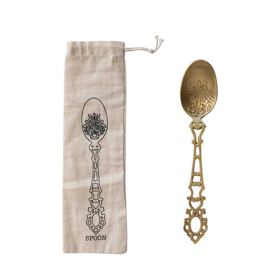 Etched Brass Spoon in Printed Bag 7.75