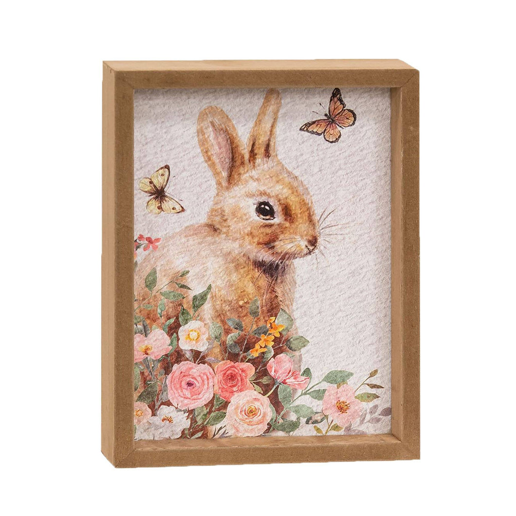Easter Bunny Butterflies & Flowers Wood Framed Sign