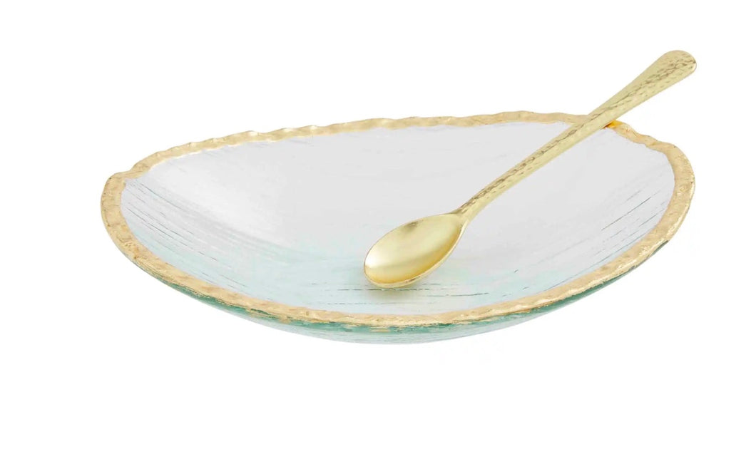 Glass Dip Bowl Gold Trim w/Spoon