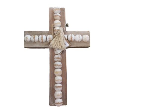 Chunky White Wood Bead Cross 10x7