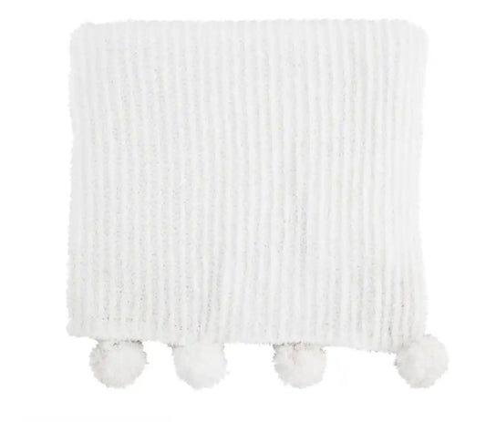 White Chenille Pom Pom Throw