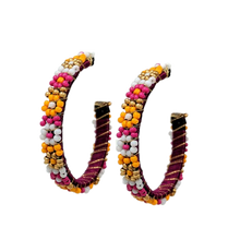 Load image into Gallery viewer, Beaded Flower Loop Earrings Asst Color
