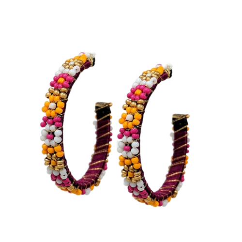 Beaded Flower Loop Earrings Asst Color